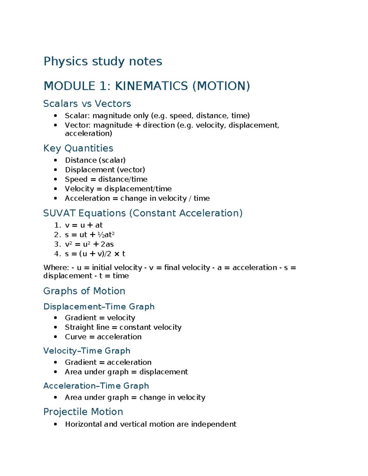 Year 11 Physics Study Notes: Kinematics, Dynamics, Energy & More - Studocu