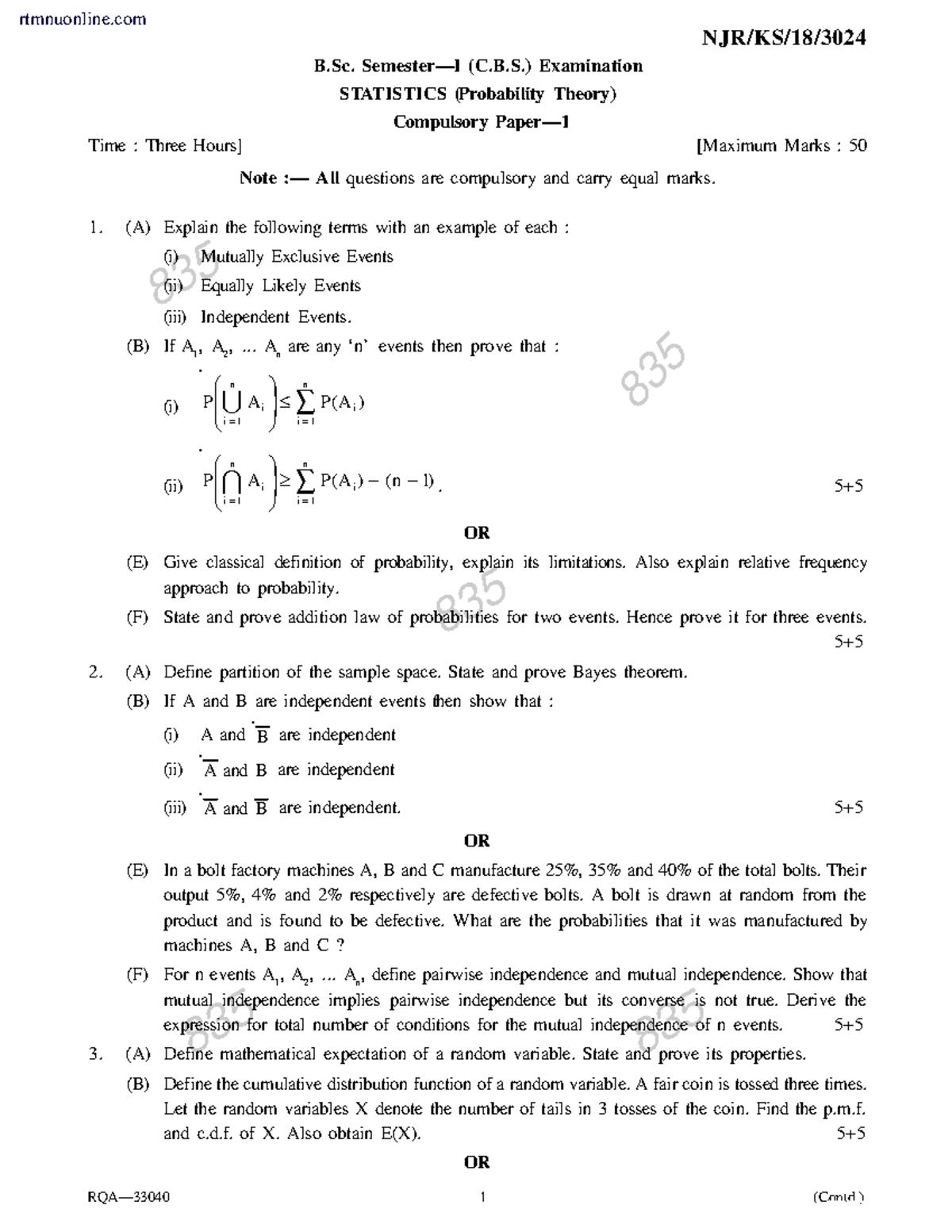 B.Sc. (C.B.S.) Statistics 15: Basic Notes on Probability Theory - Studocu