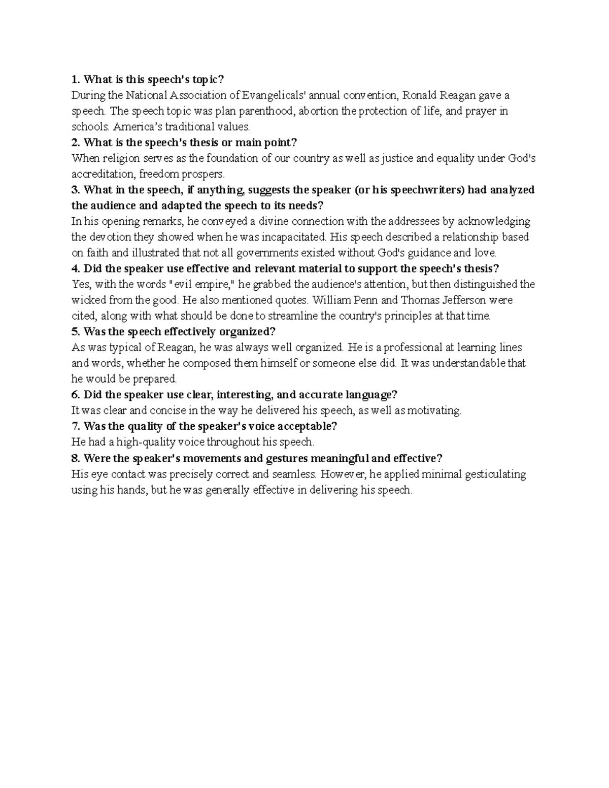 Speech Analysis of Reagan on Values - COMS 101 Discussion Thread - Studocu