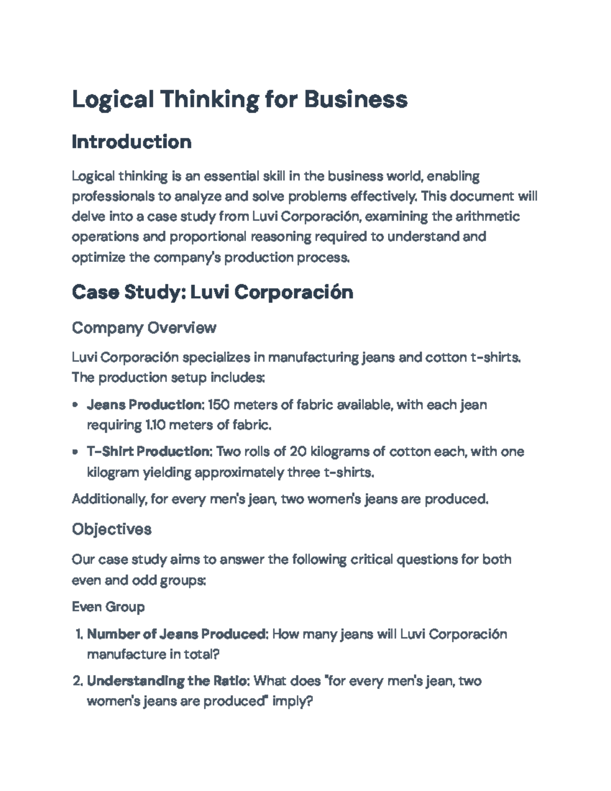 Logical Thinking and Proportional Reasoning in Business (Course Code ...