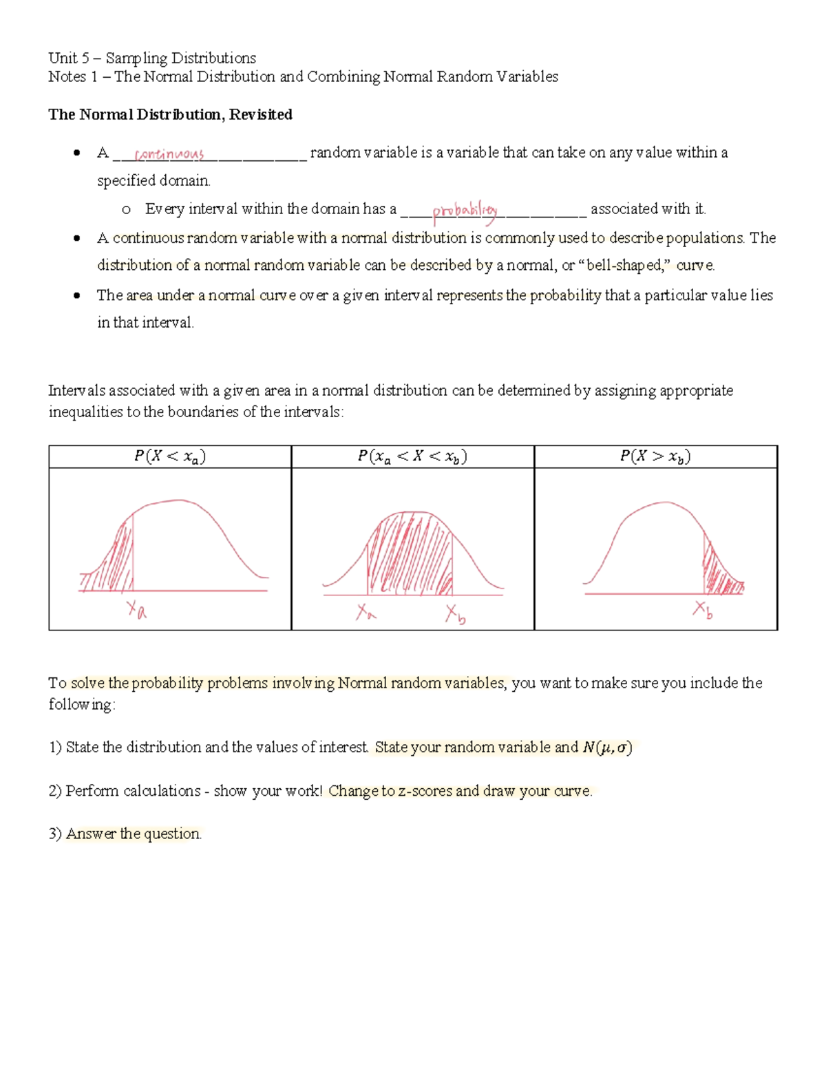 Unit 5 Sampling Distributions Notes: Normal Distribution & Proportions ...