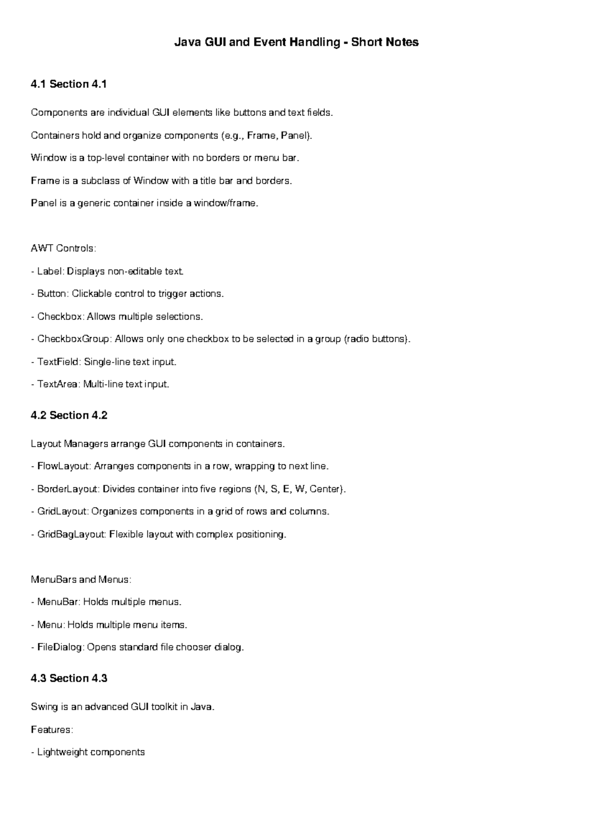 Java GUI and Event Handling Notes - Components are individual GUI ...