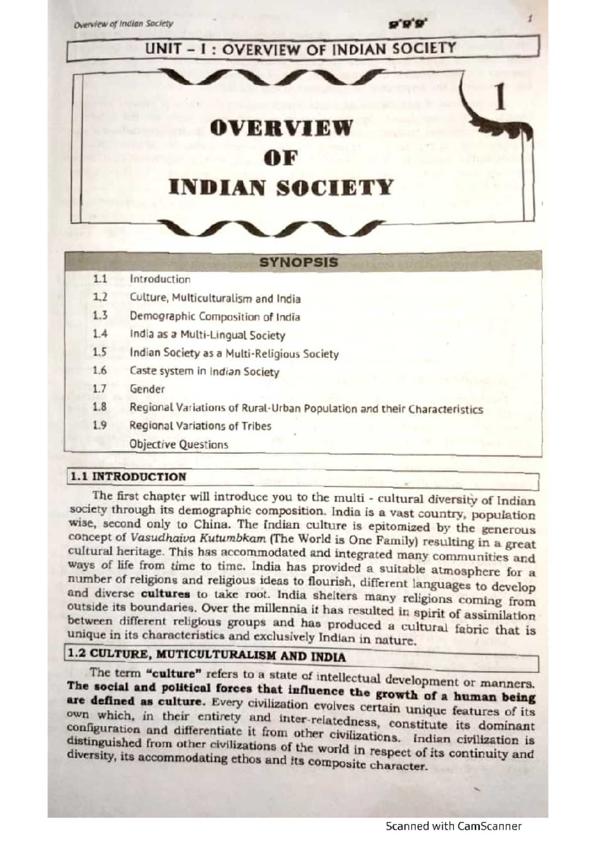 Foundation Course (Sem. 1): Overview of Indian Society and Culture ...