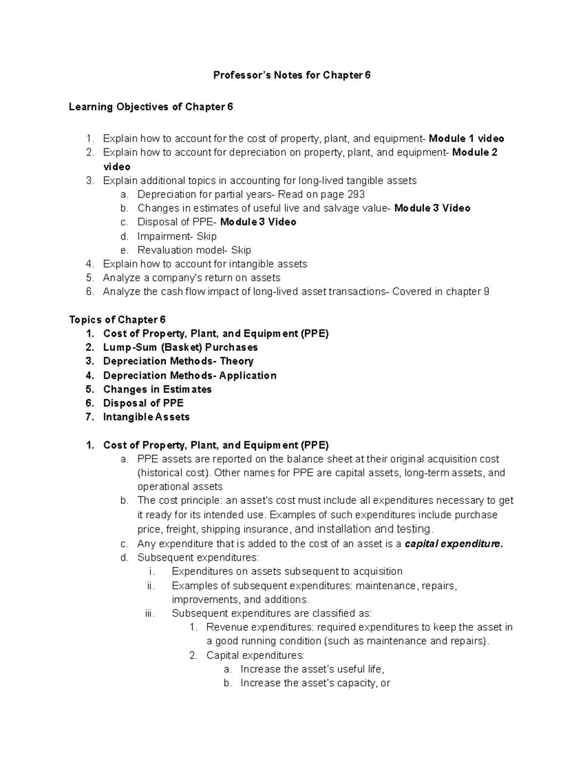 Professor's Notes for ACC 101: Chapter 6 - Accounting for Assets - Studocu