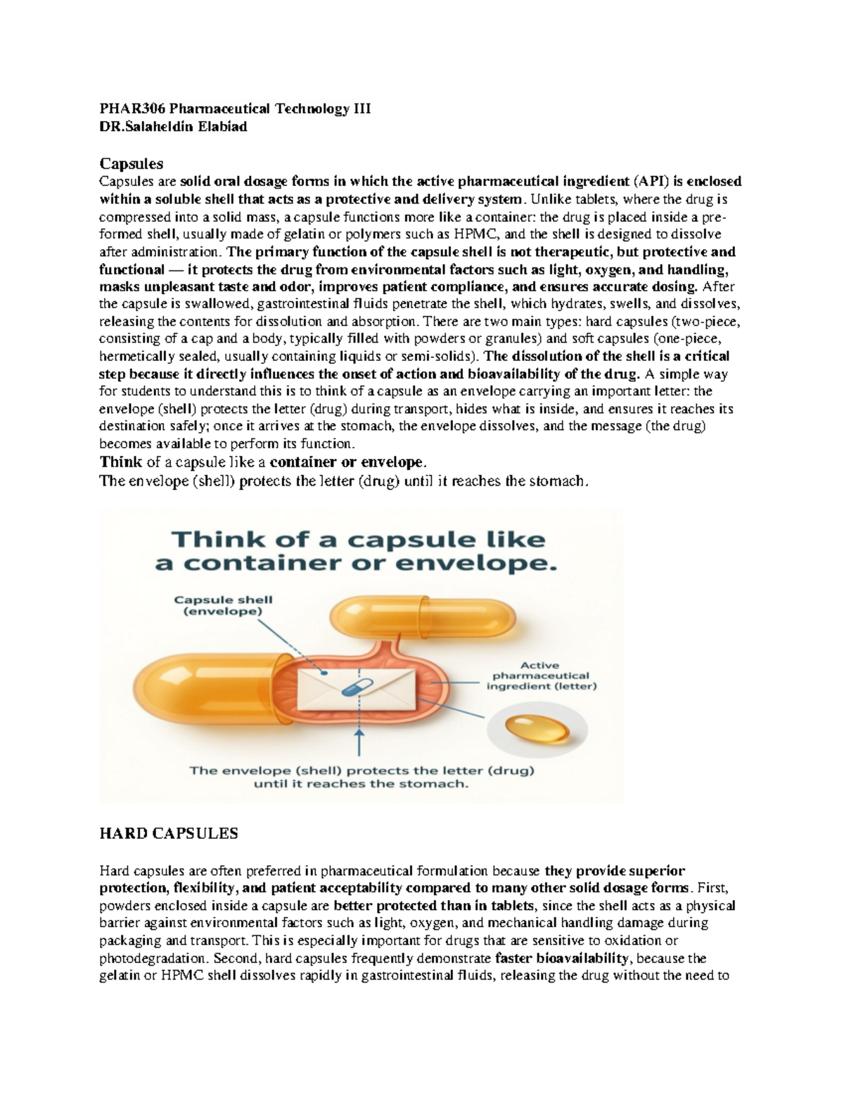 PHAR306 Final Exam Notes: Understanding Capsules in Pharma Tech - Studocu