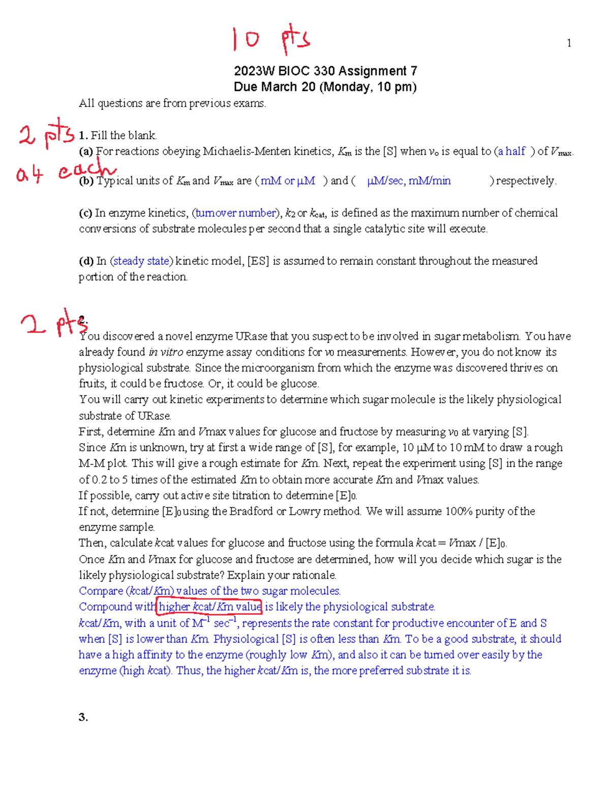 23W PS 7 Answers - 2023W BIOC 330 Assignment 7 Due March 20 (Monday, 10 ...