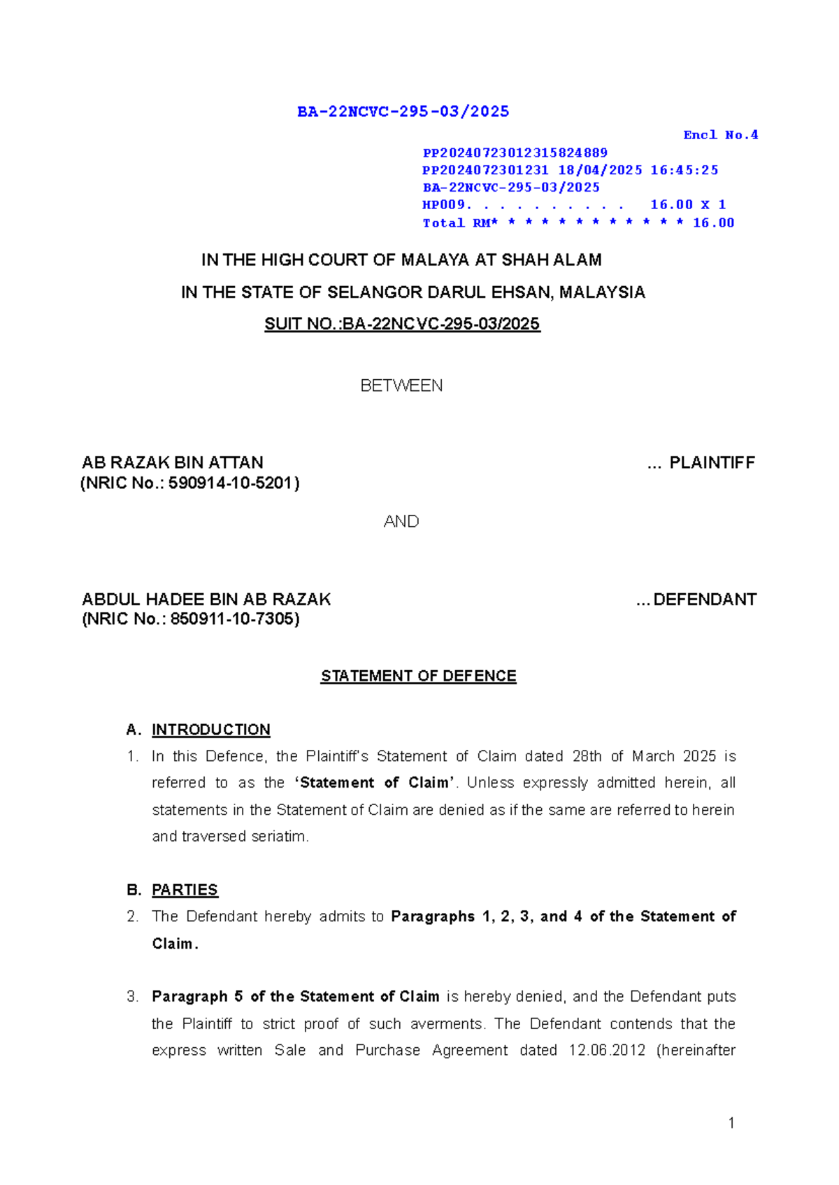 Civil Litigation Case Study: Statement of Defence Analysis - Studocu