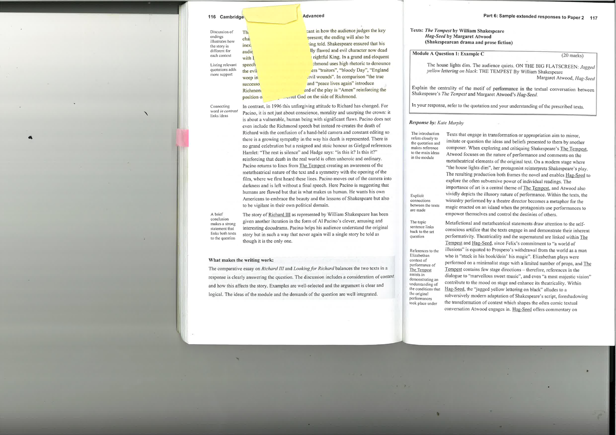 Cambridge: Advanced Essay on The Tempest & Atwood's Adaptation - Studocu