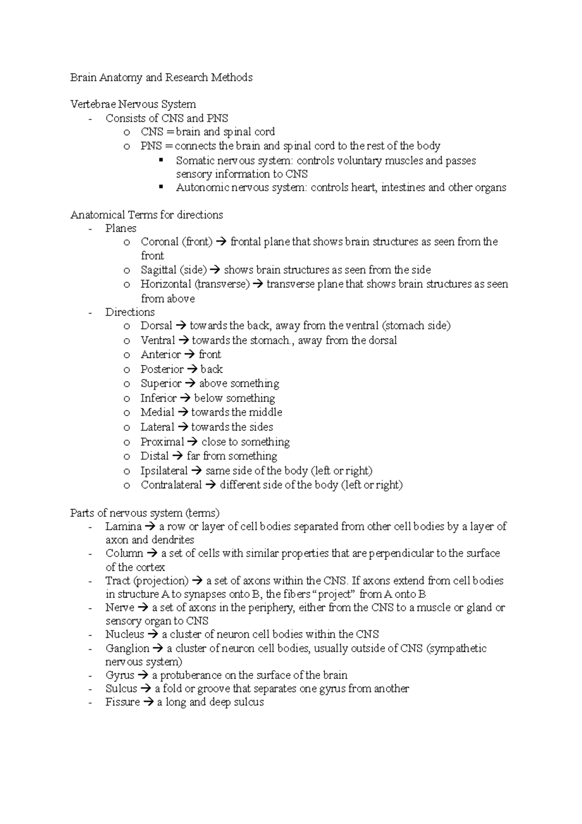 2200 Lecture Notes: Brain Anatomy and Nervous System Overview - Studocu