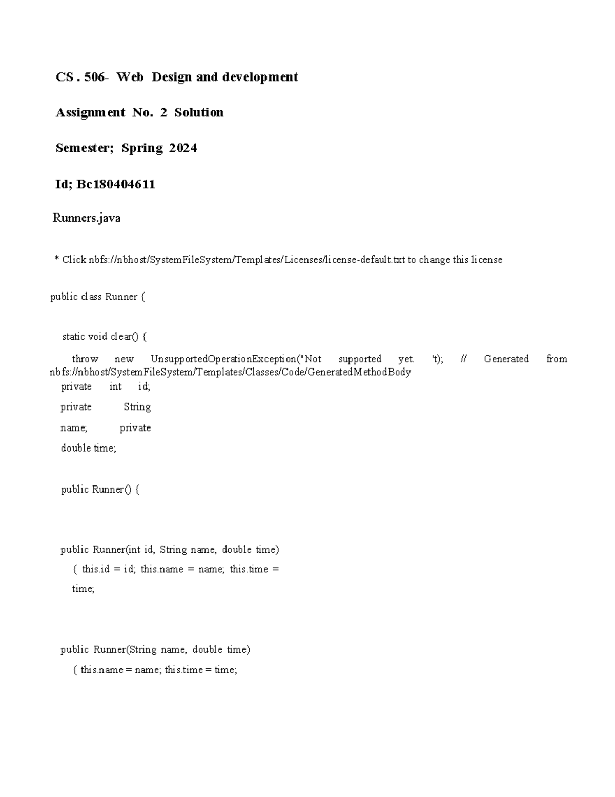 CS506-Assignment 2 Solutions: Java Implementation for Runner Database ...