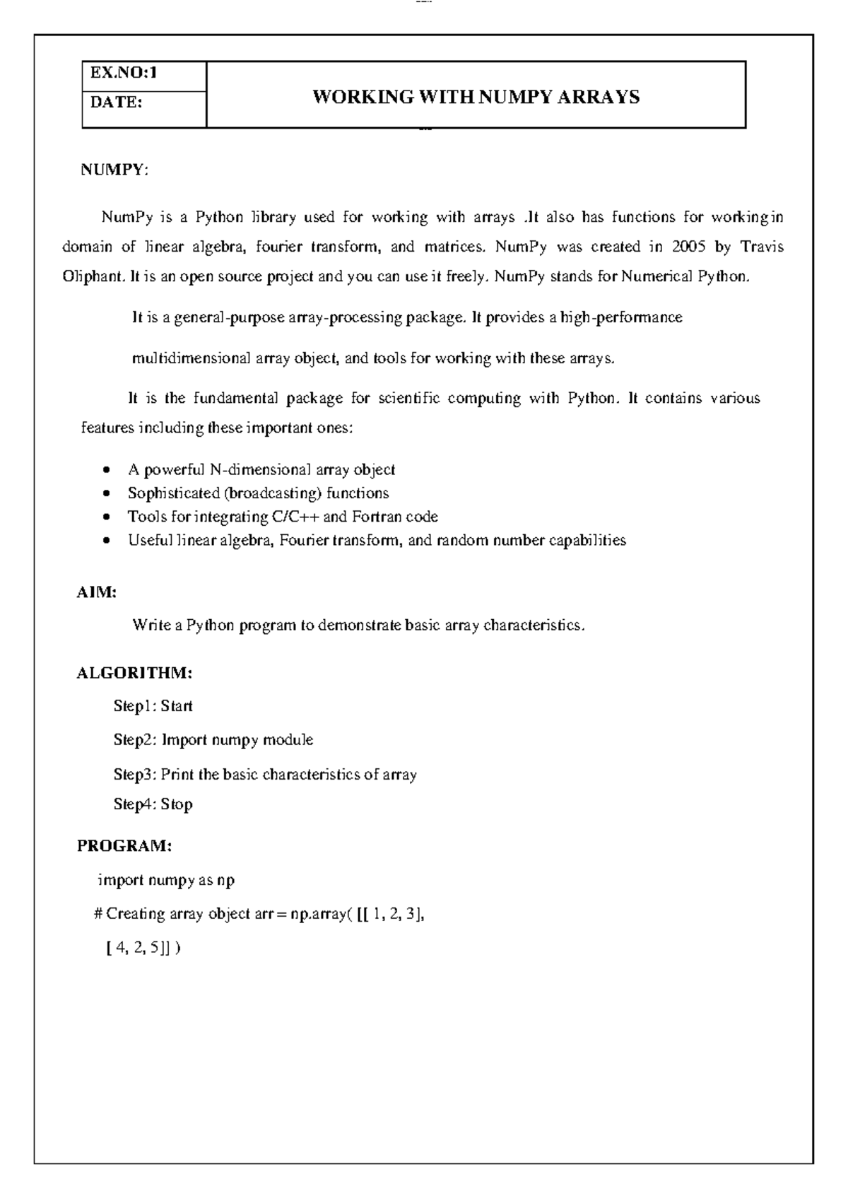 DSA LAB Manual: Python Programs for NumPy and DataFrame Operations ...