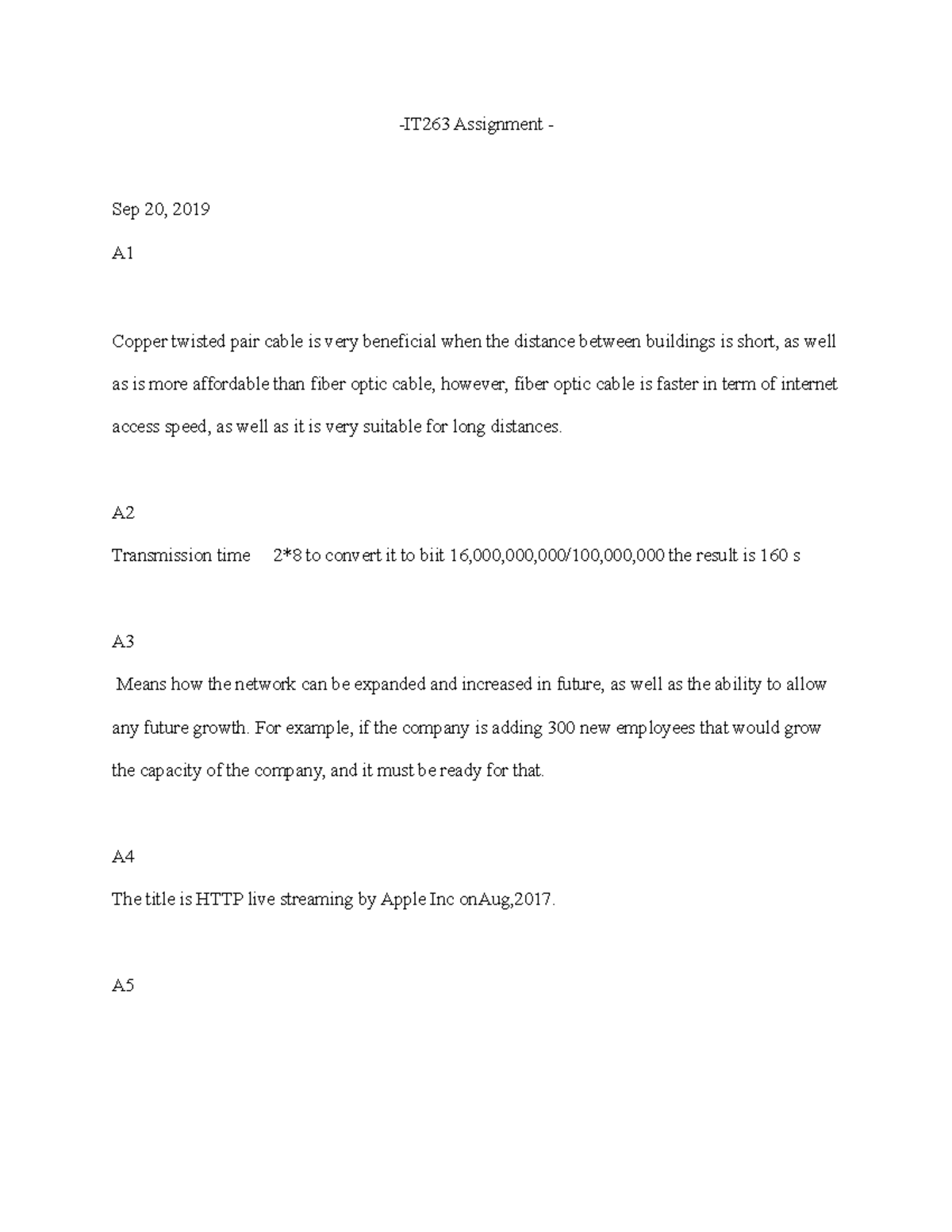 IT 263 Network 1 - Detailed Assignment Answer Sheet - Studocu