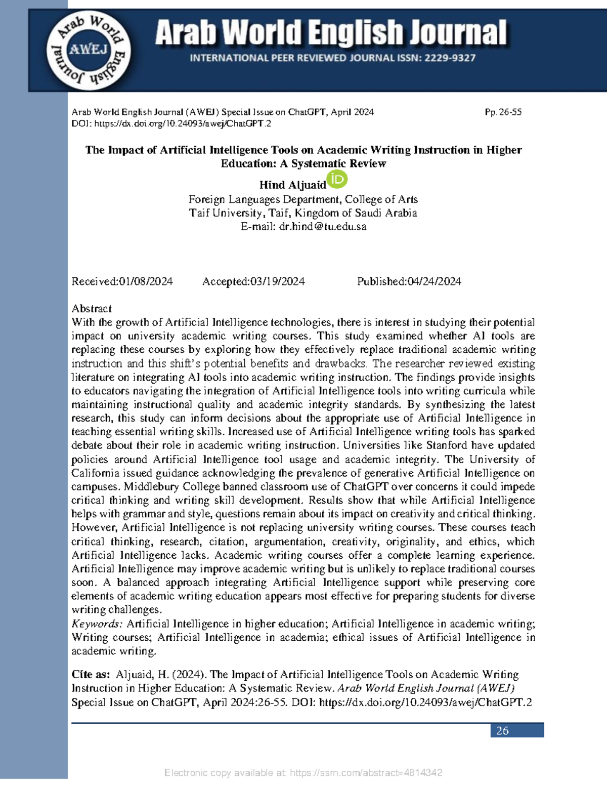The Impact of AI Tools on Academic Writing Instruction in Higher Ed: A ...