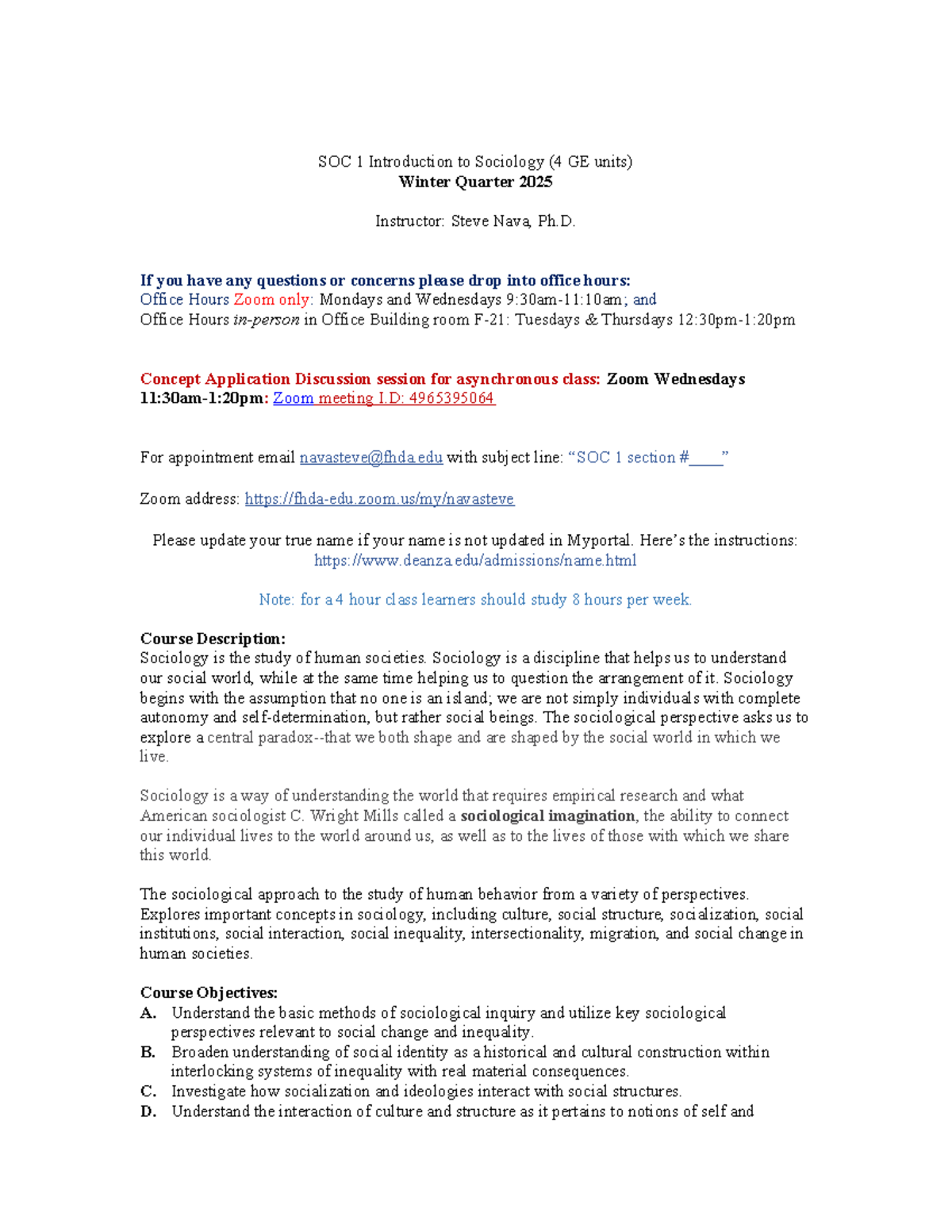 SOC 1 Introduction to Sociology Syllabus - Winter Quarter 2025 - Studocu