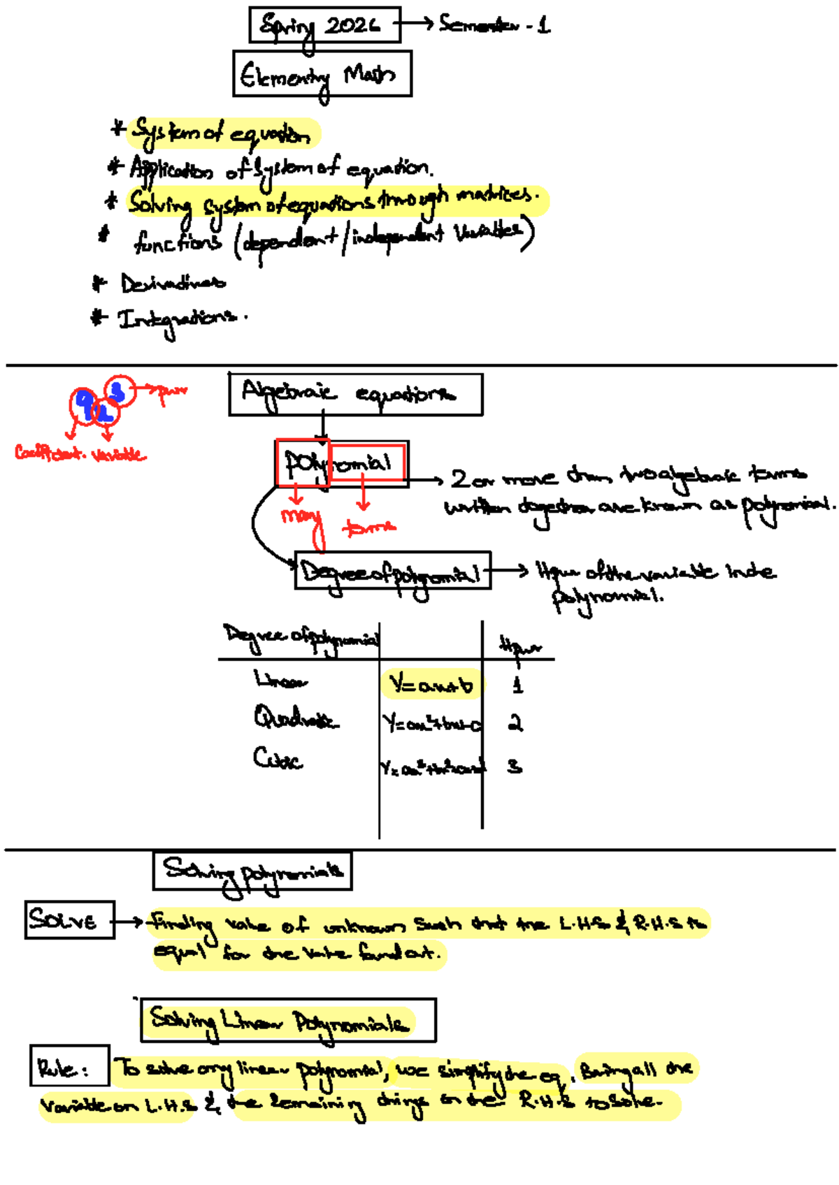 Spring 2026 Math 101: Lecture Notes on Systems of Equations and ...