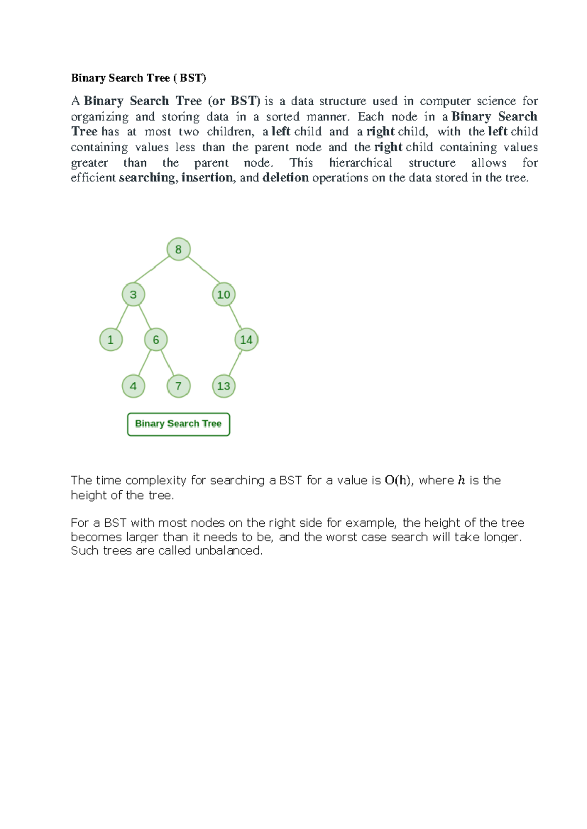 Binary Search Tree (BST) - Comprehensive Study Notes - Studocu