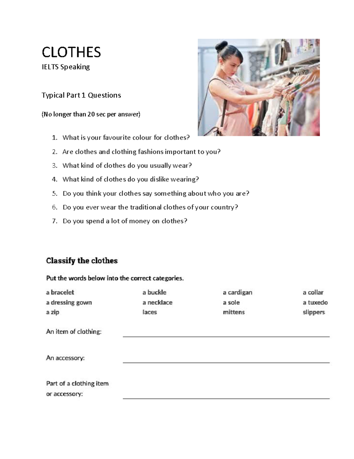 Clothes Vocabulary and Speaking Topics for IELTS Preparation - Studocu