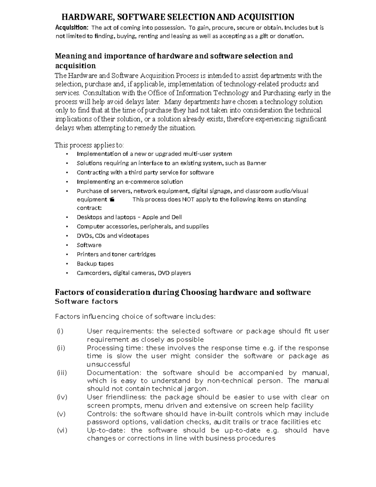ICT 5: Hardware & Software Selection and Acquisition Summary - Studocu