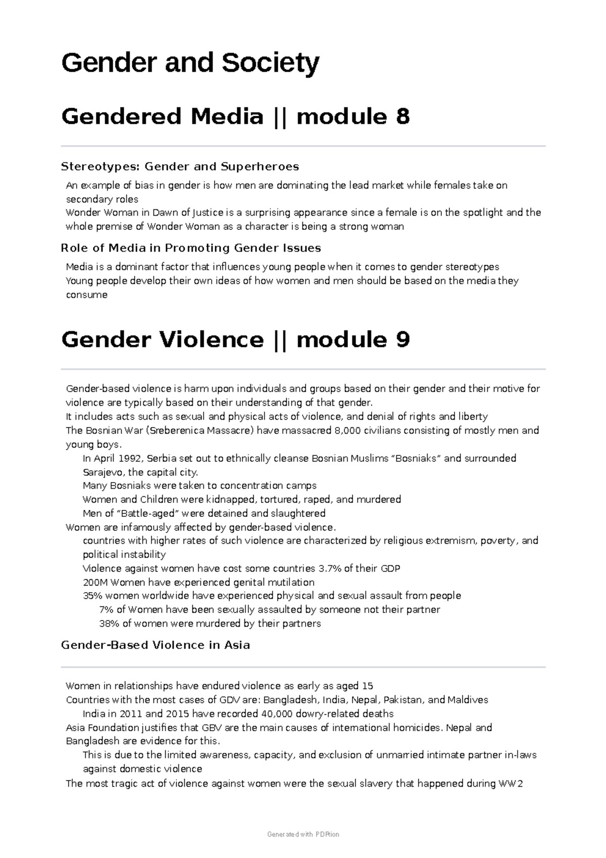GE6104 Gender and Society: Module 8-10 Summary on Gender Issues - Studocu