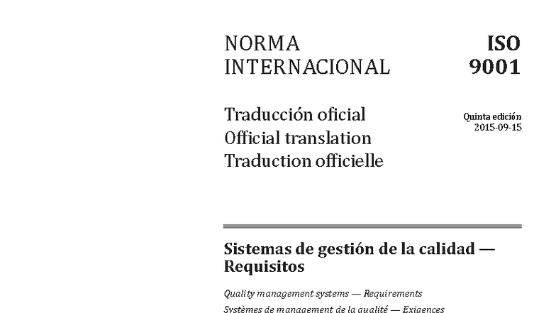 ISO 9001:2015 - Traducción Oficial de la Norma Internacional - Studocu