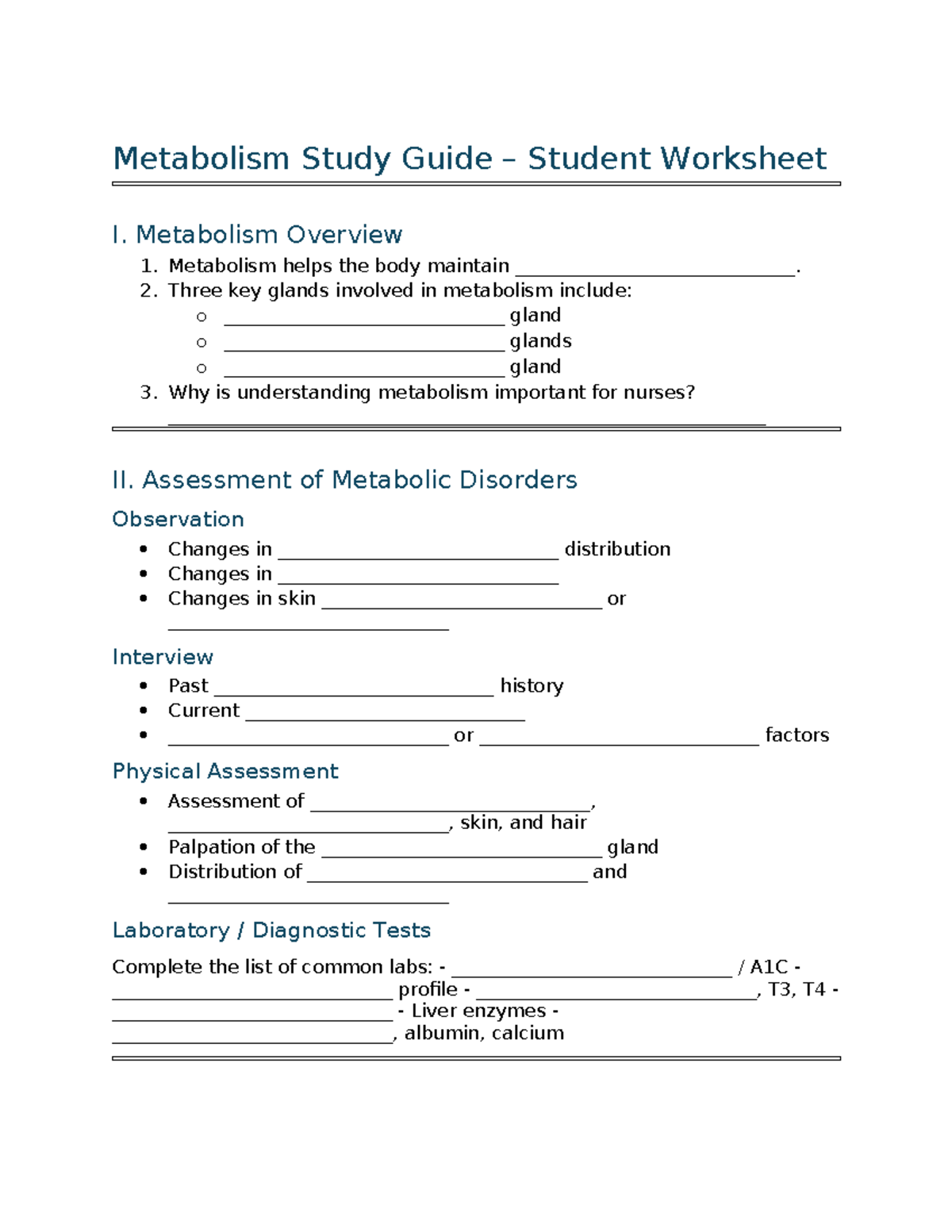 Metabolism Study Guide: Key Concepts & Disorders Overview - Studocu