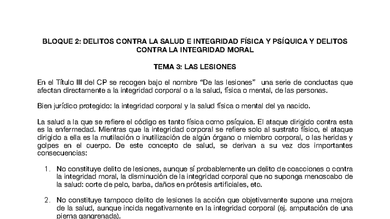 Tema 3 DPE: Lesiones y Delitos Contra la Salud en el CP - Studocu