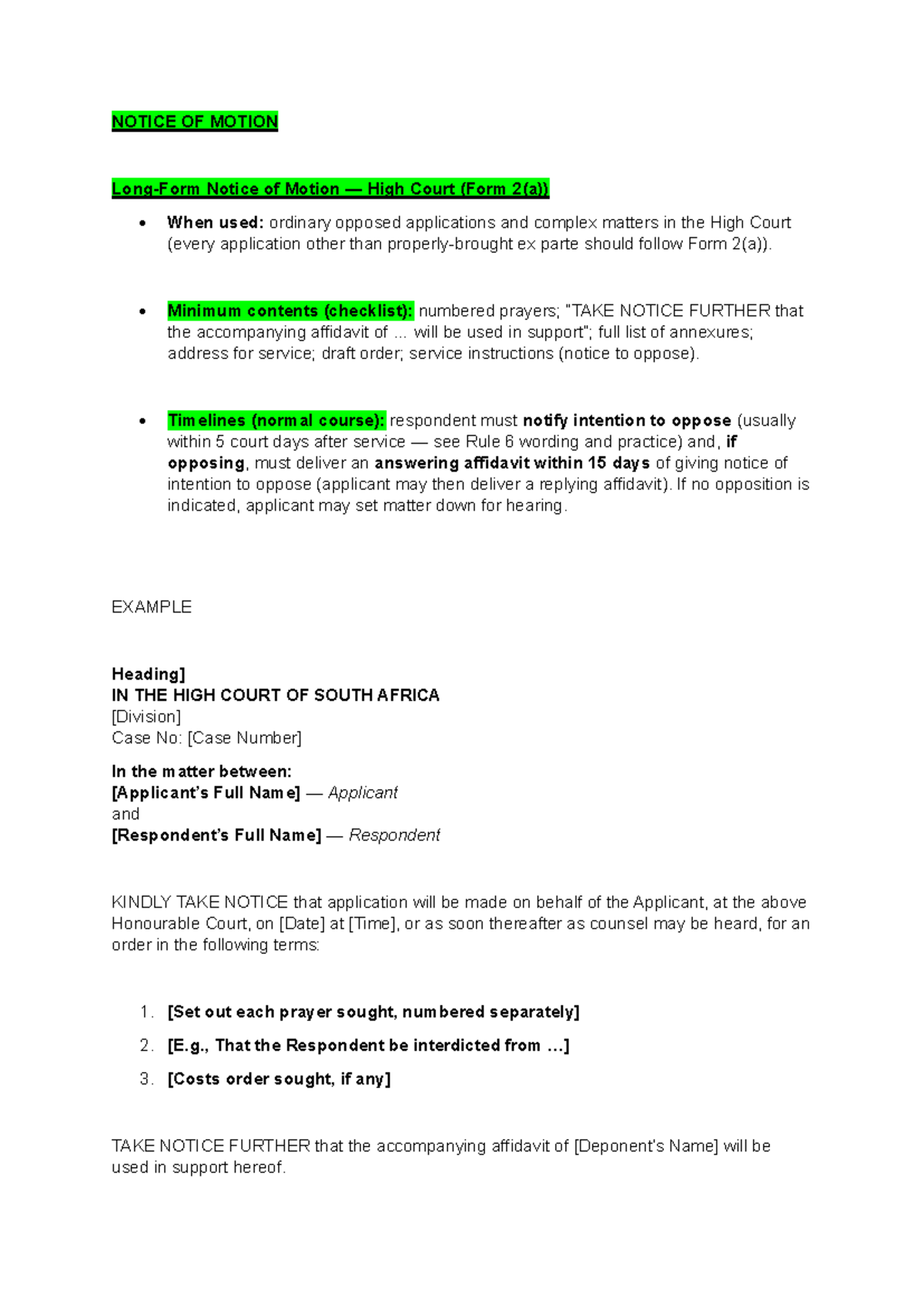 HIGH COURT PROCEDURE - BOARD EXAM PREP (J784 J785) - Studocu