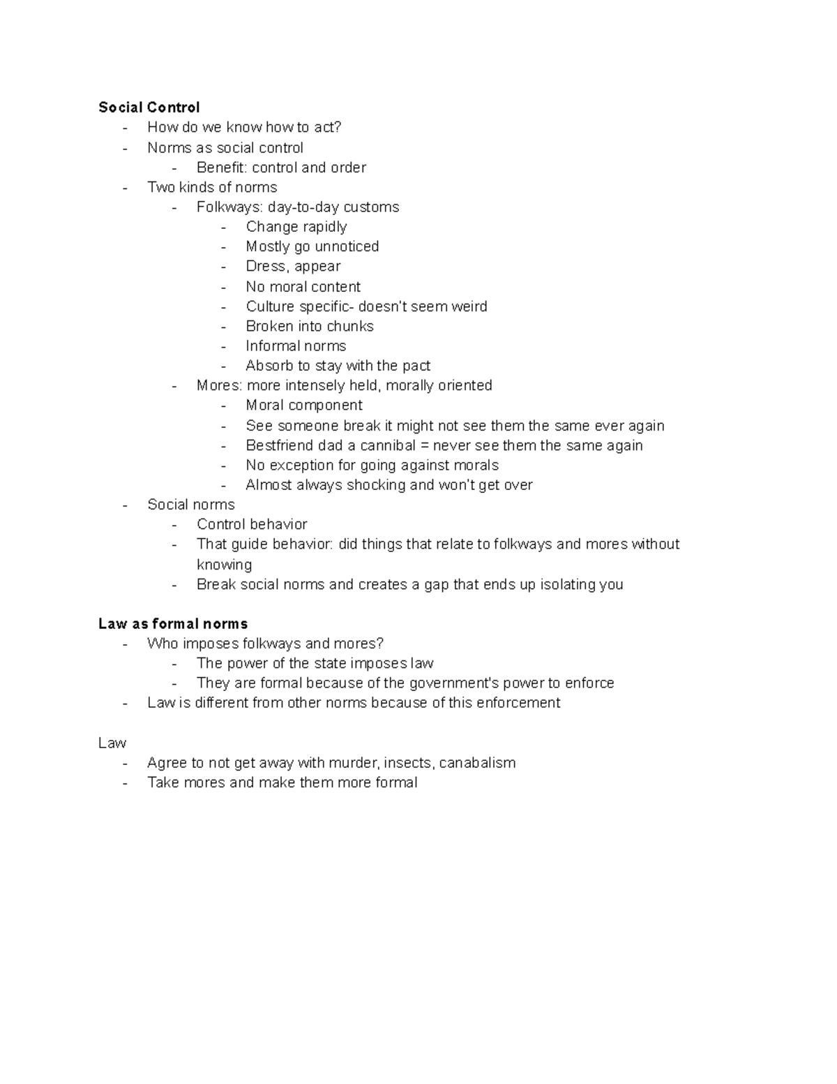 1.2 Folkways, Mores and Law - Social Control - How do we know how to ...