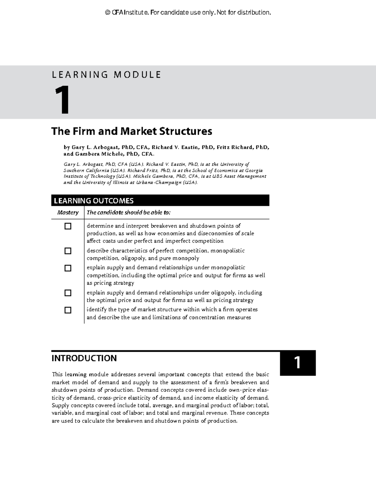 CFA 101: Learning Module 1 - Firm & Market Structures Practice ...