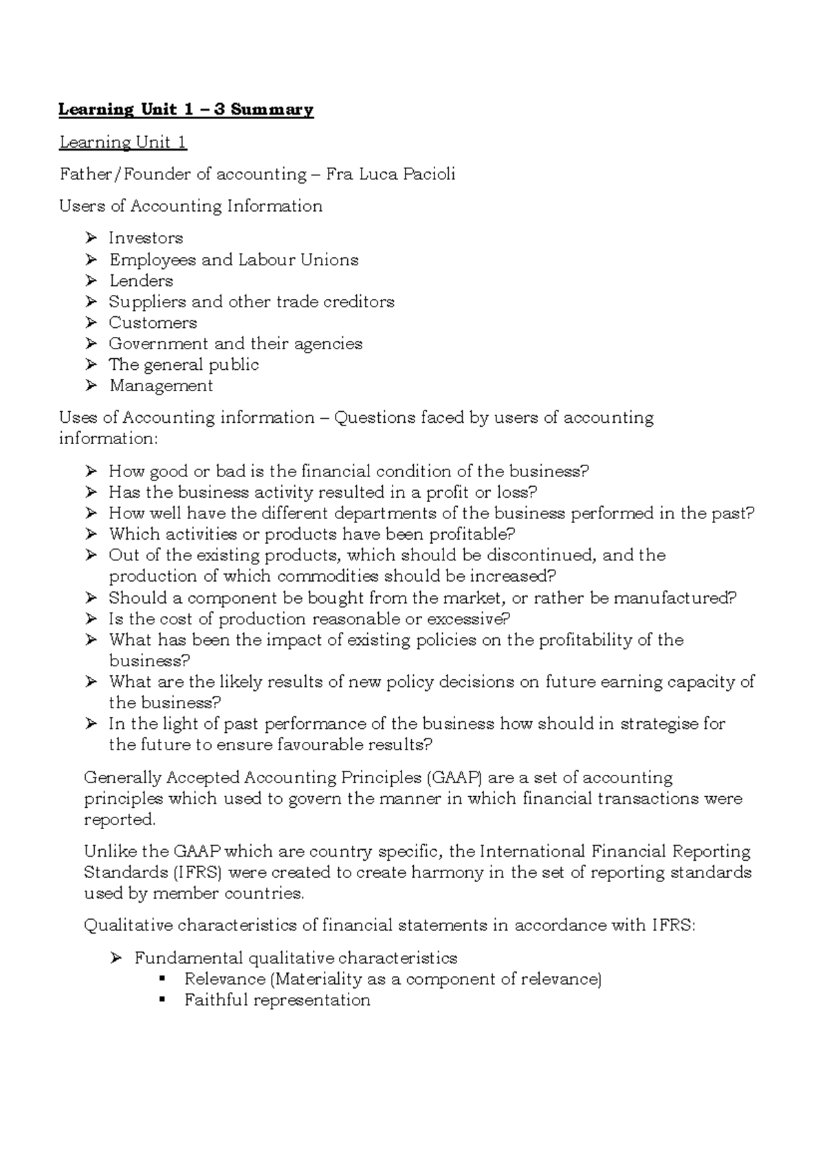Learning Unit 1 - 3: Key Accounting Principles Summary - Studocu
