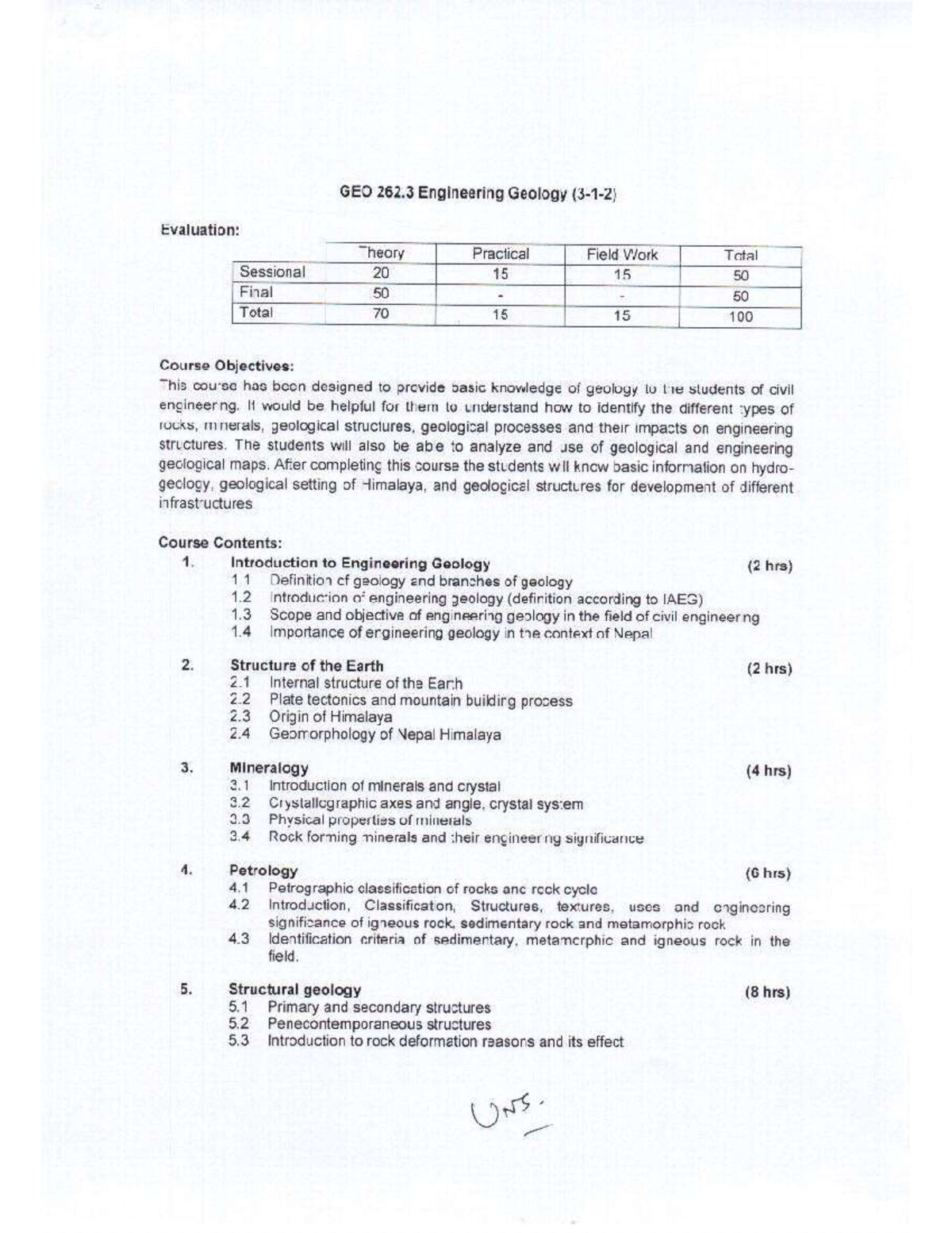 GEO 262 Engineering Geology Syllabus: Course Overview and Content - Studocu