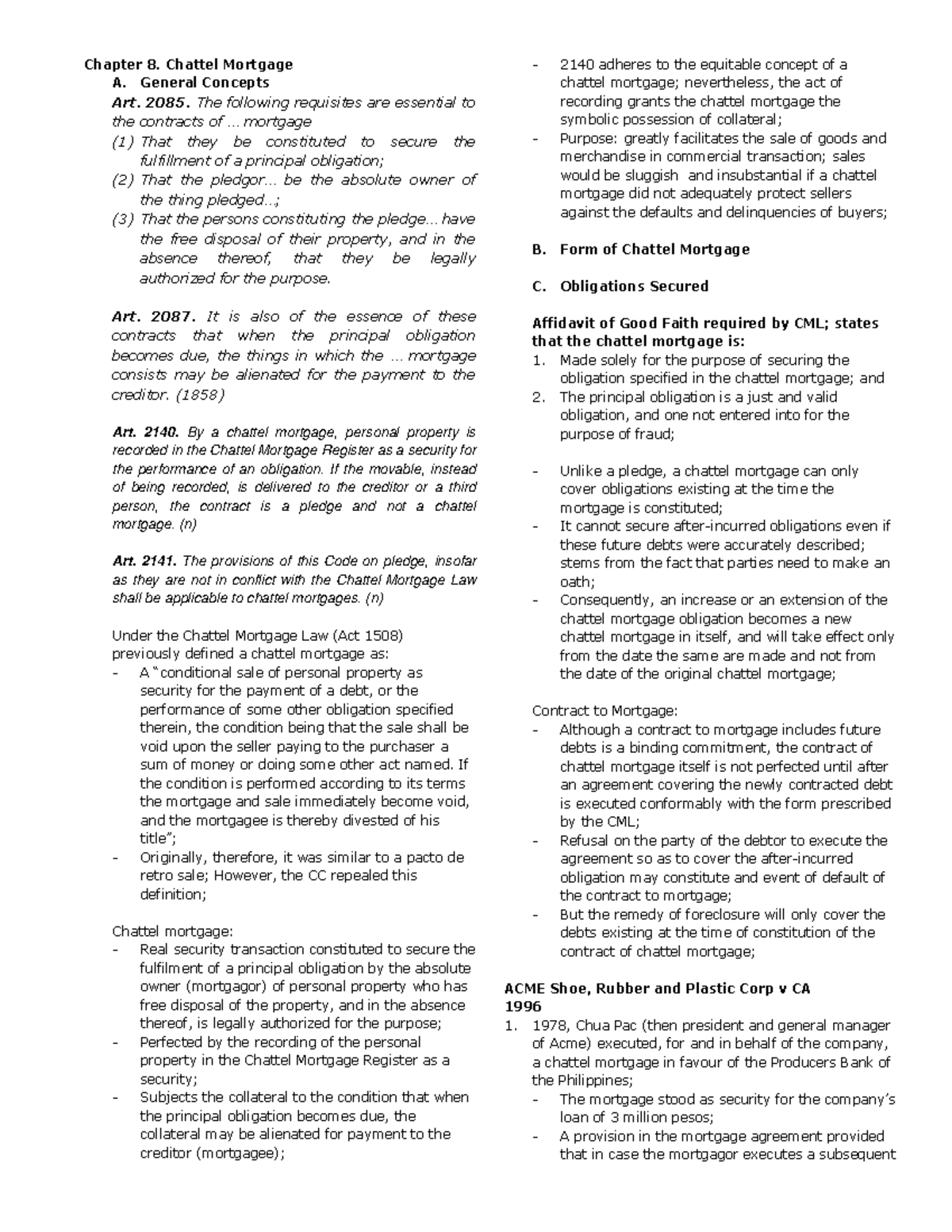Chattel Mortgage Concepts and Legal Framework - RFBT - Studocu