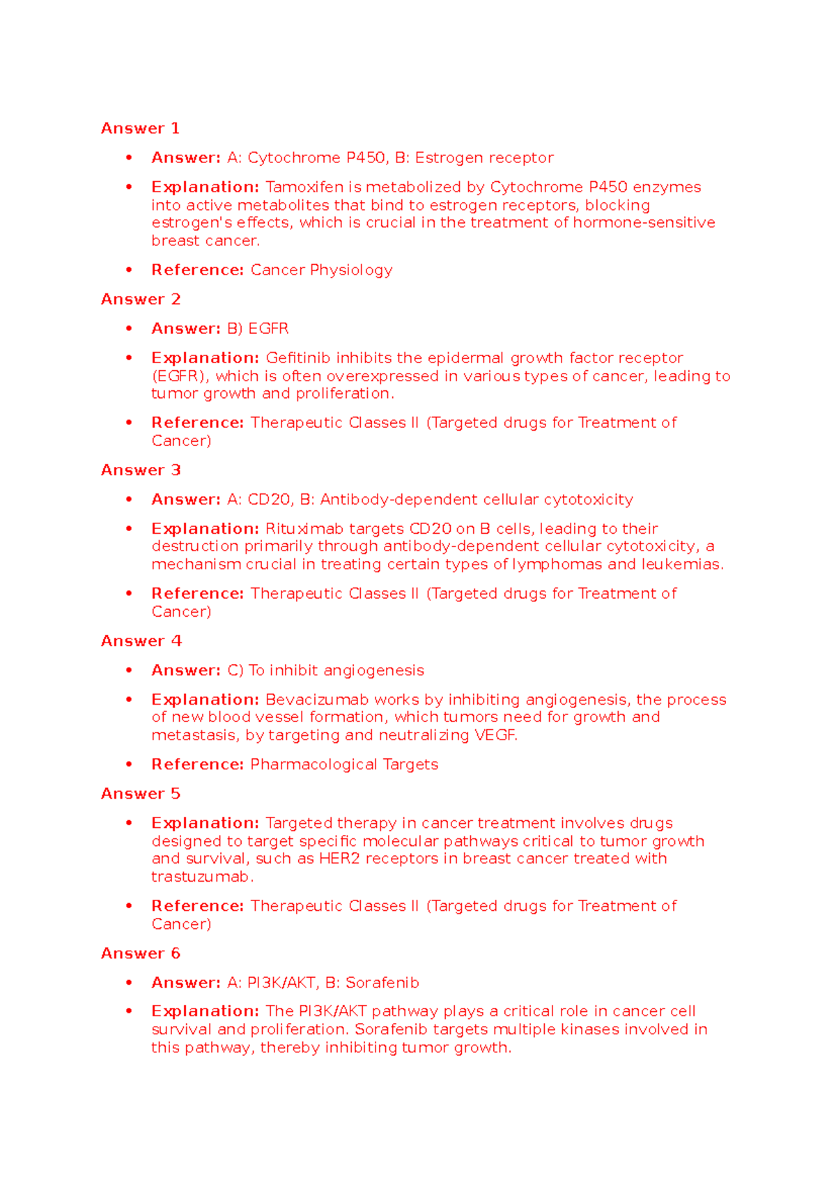 Cancer Answer 1: Key Concepts in Pharmacological Targets and ...