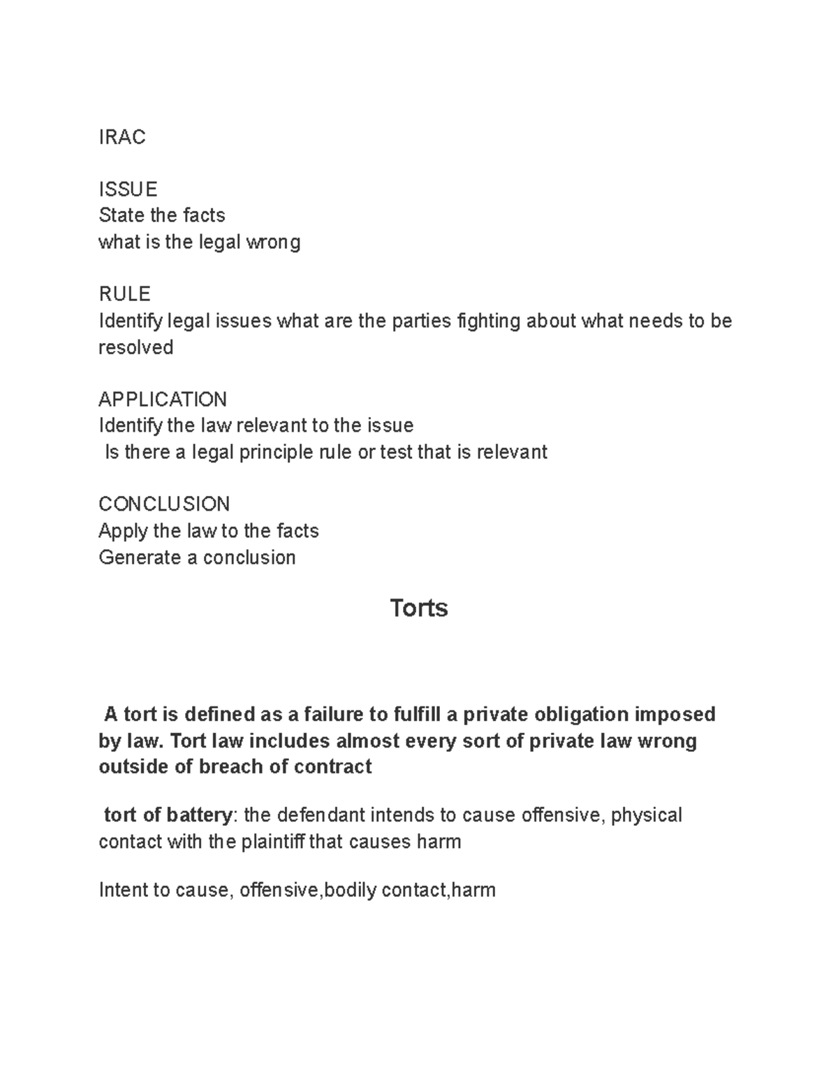 Law 101: Final Exam Notes on Torts and Legal Principles - Studocu