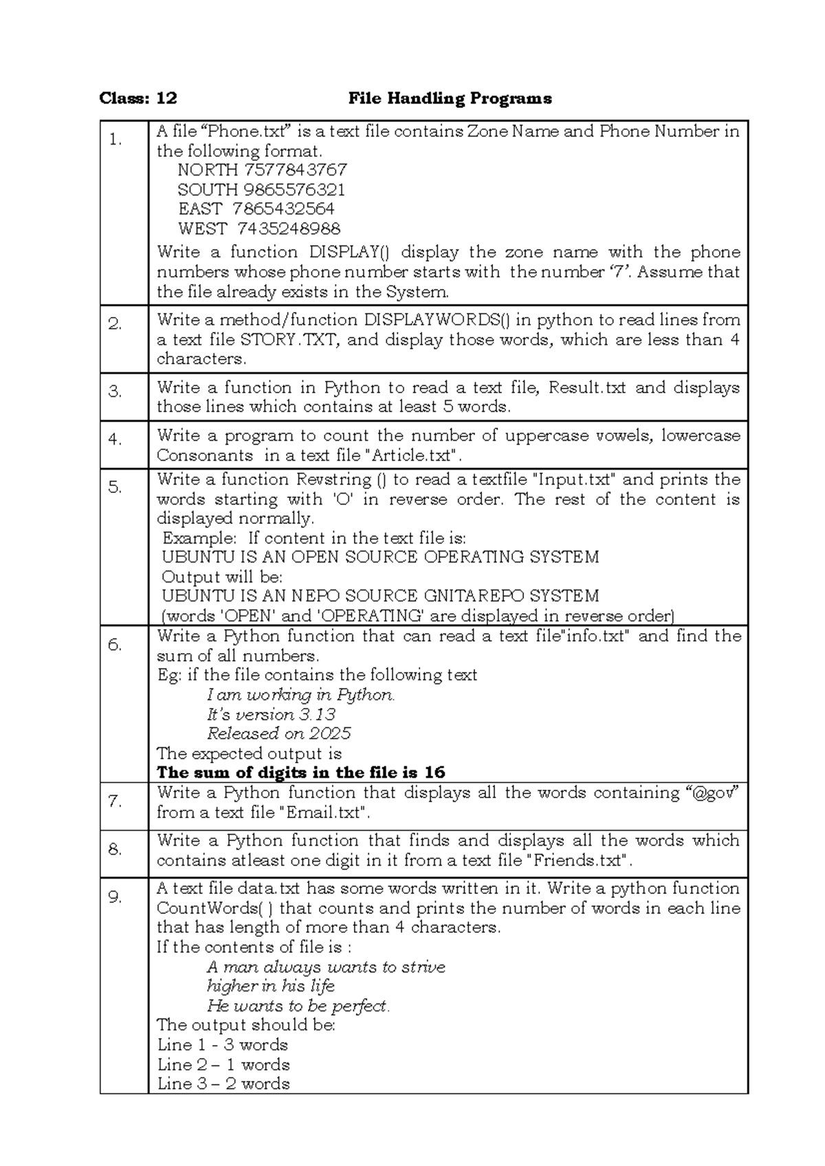 Class 12 - File Handling Programs Question Bank - Studocu