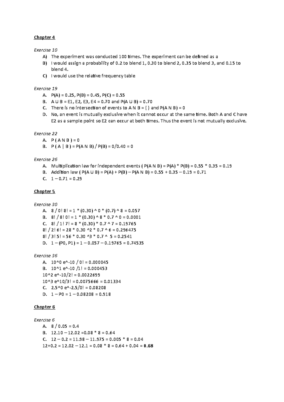 Chapter 4 - Probability and Statistical Exercises Solutions - Studeersnel