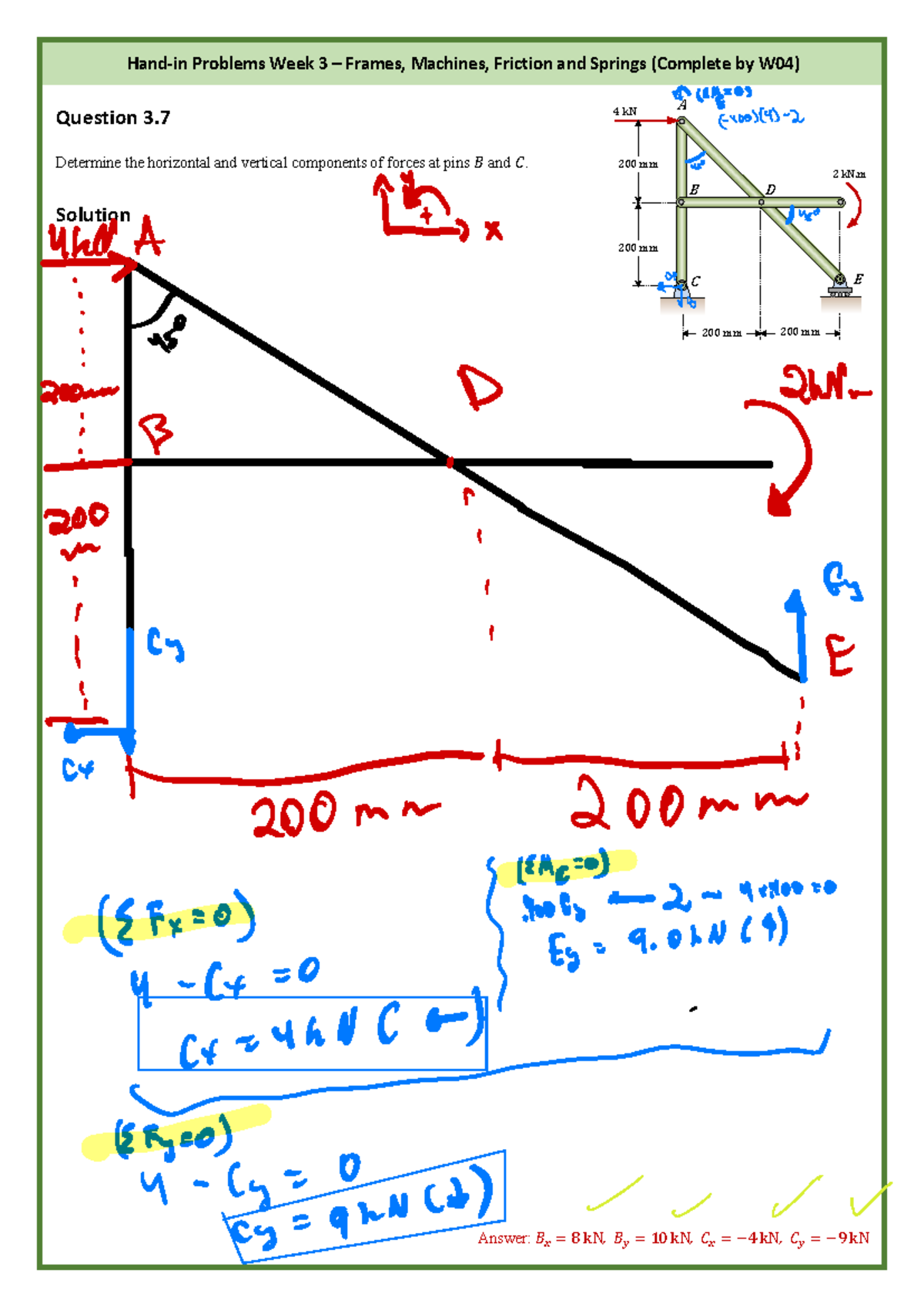 Week 3 PSA 2 - Forces in Frames, Machines, Friction & Springs - Studocu