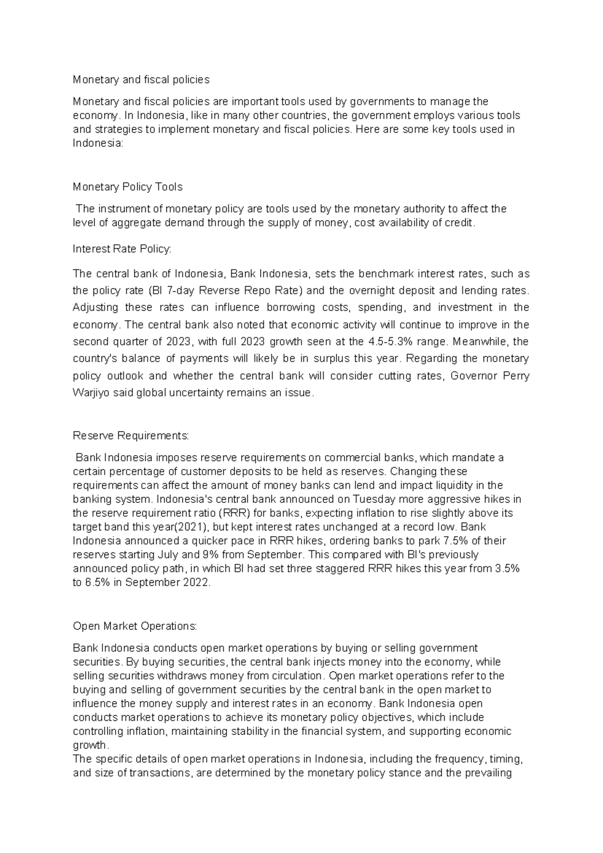 Monetary and Fiscal Policies in Indonesia: An Overview (ECO) - Studocu
