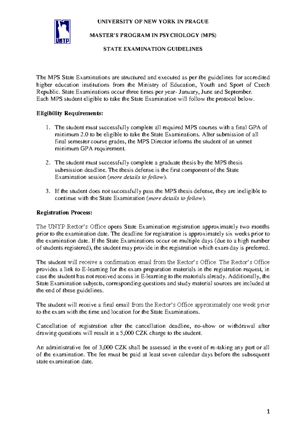 MPS State Examination Guidelines for Master's in Psychology (2020-2021 ...
