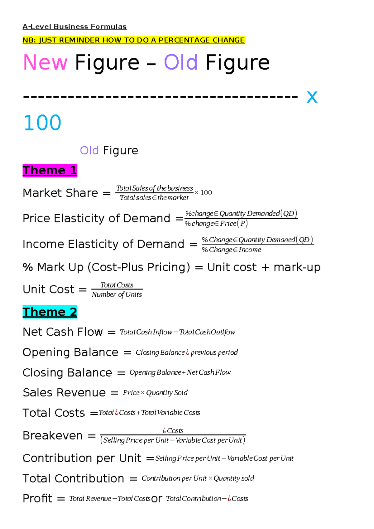 Business Formulas: Key Concepts and Calculations for Success - Studocu
