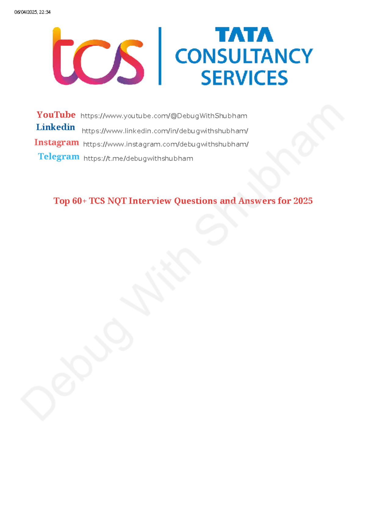 Top 60+ TCS NQT Interview Questions & Answers for 2025 - Studocu