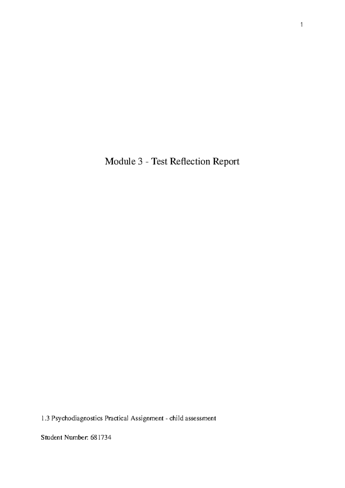 Module 3 - Child Assessment Reflection Report and Results - Studeersnel