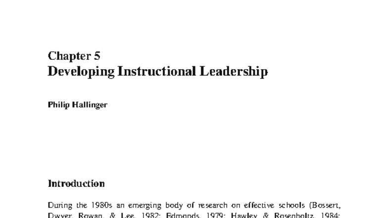 Developing Instructional Leadership: Insights from Hallinger 2010 - Studocu