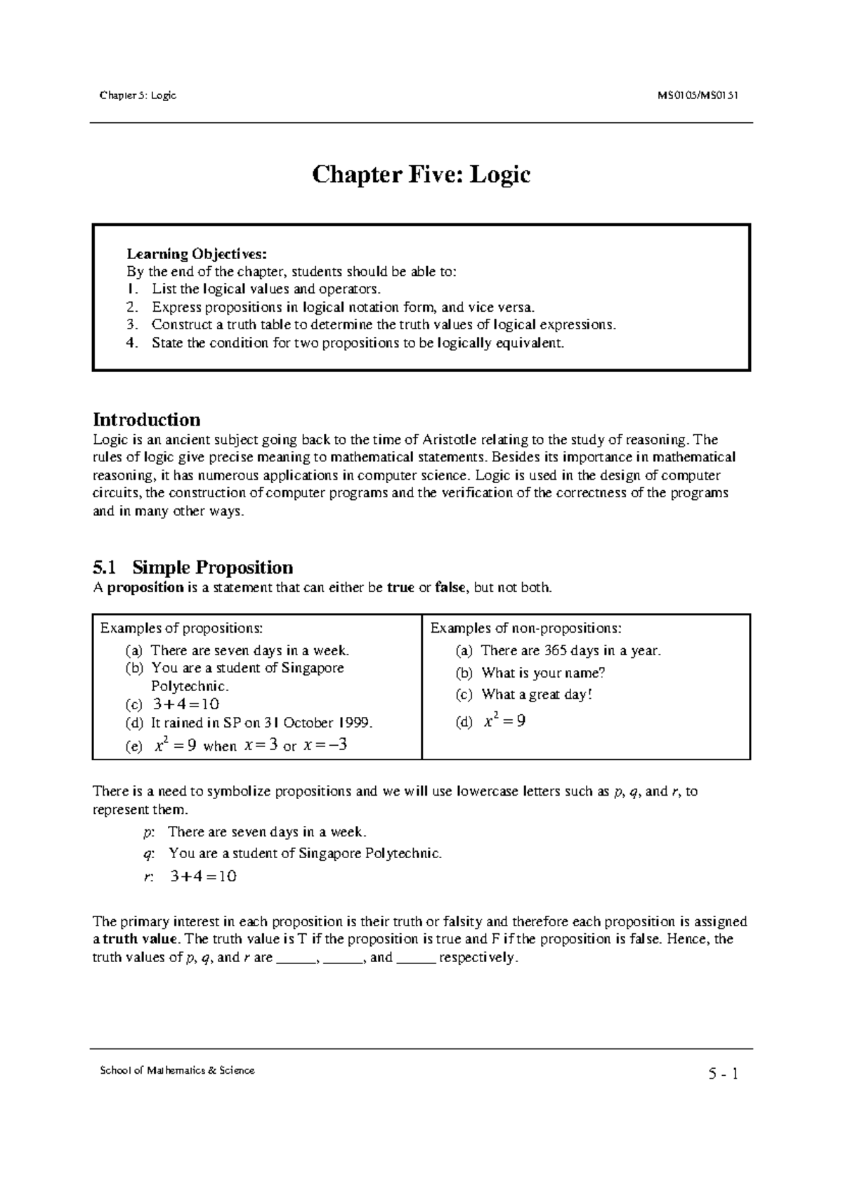 Chapter 5 - Logic - Computing Mathematics - School of Mathematics ...