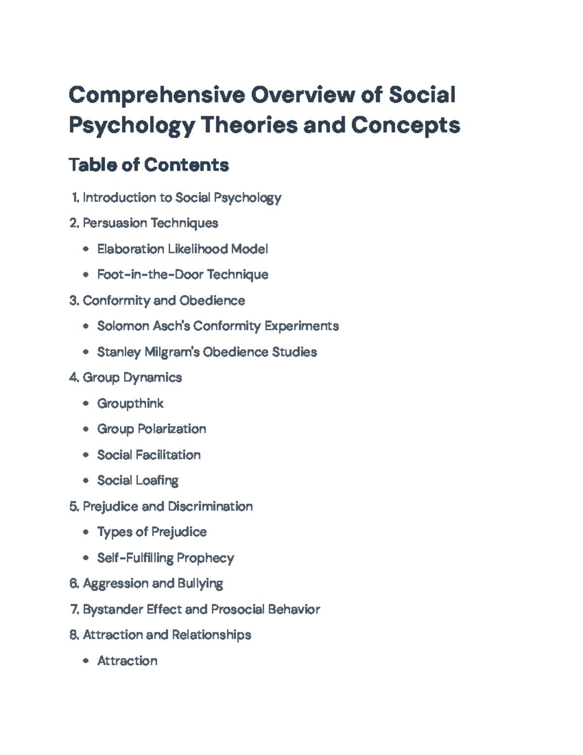 Comprehensive Overview of Social Psychology Theories (PSY101 ...