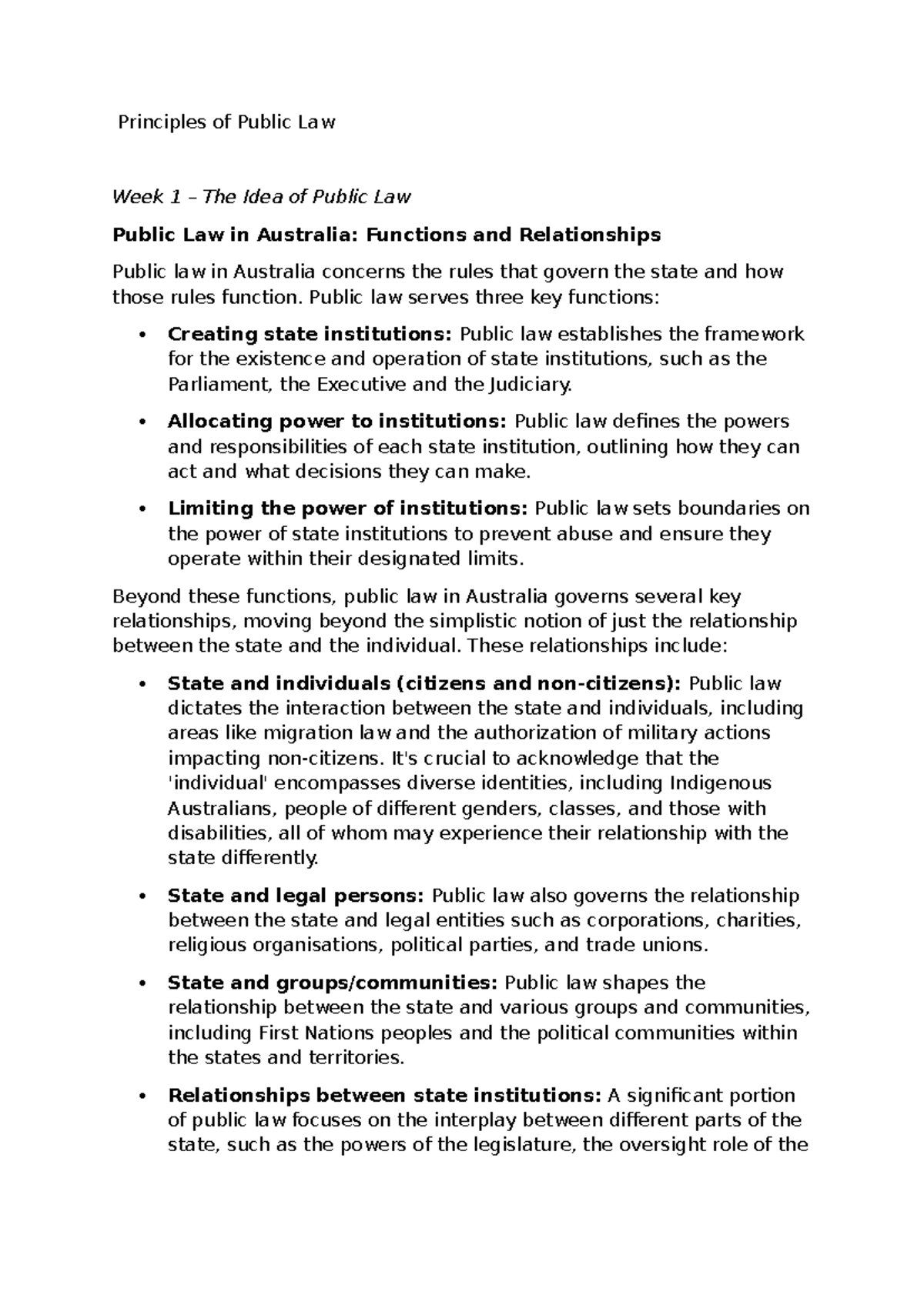 Public Law Exam Notes - Principles of Public Law Week 1 – The Idea of ...