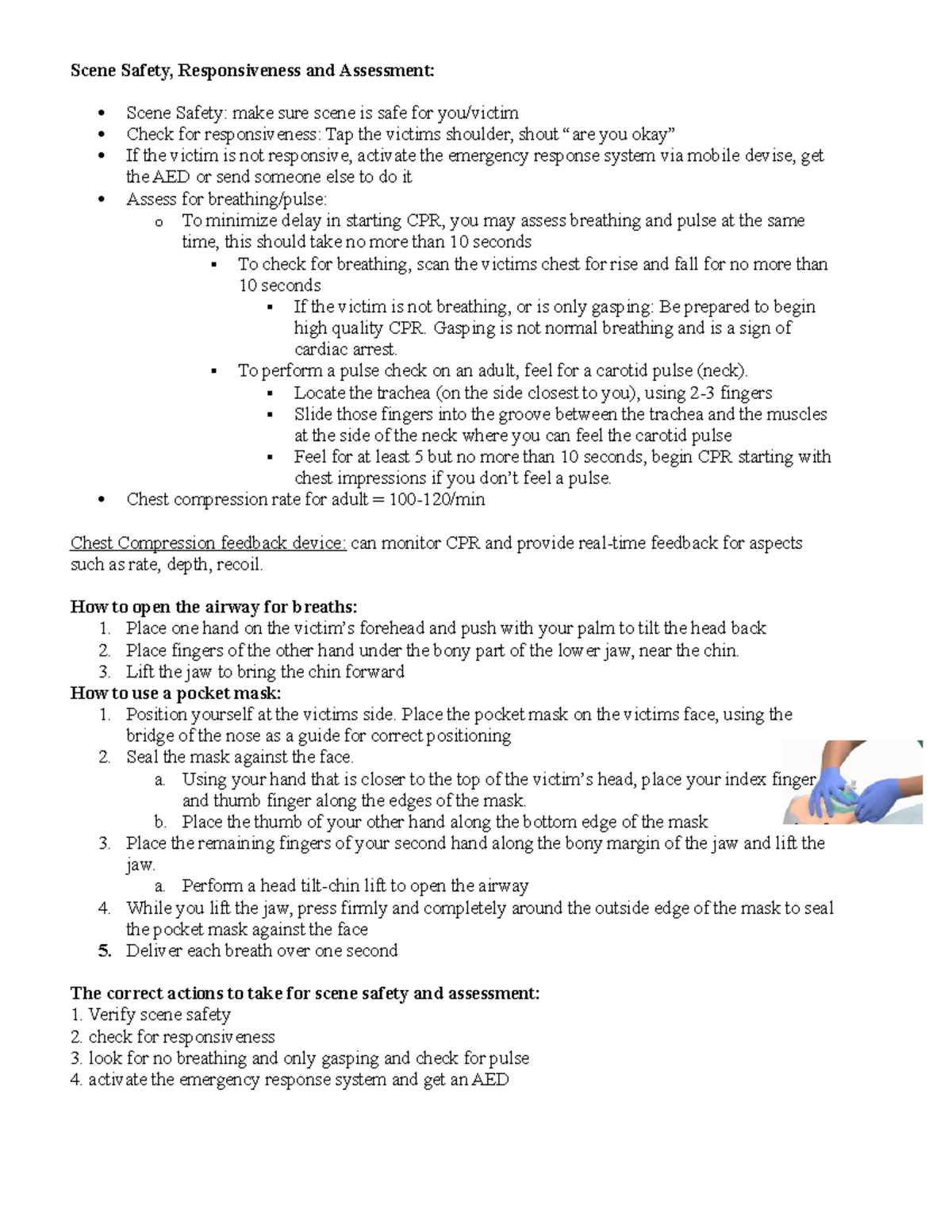 BLS Notes - Scene Safety, Responsiveness and Assessment:  Scene 