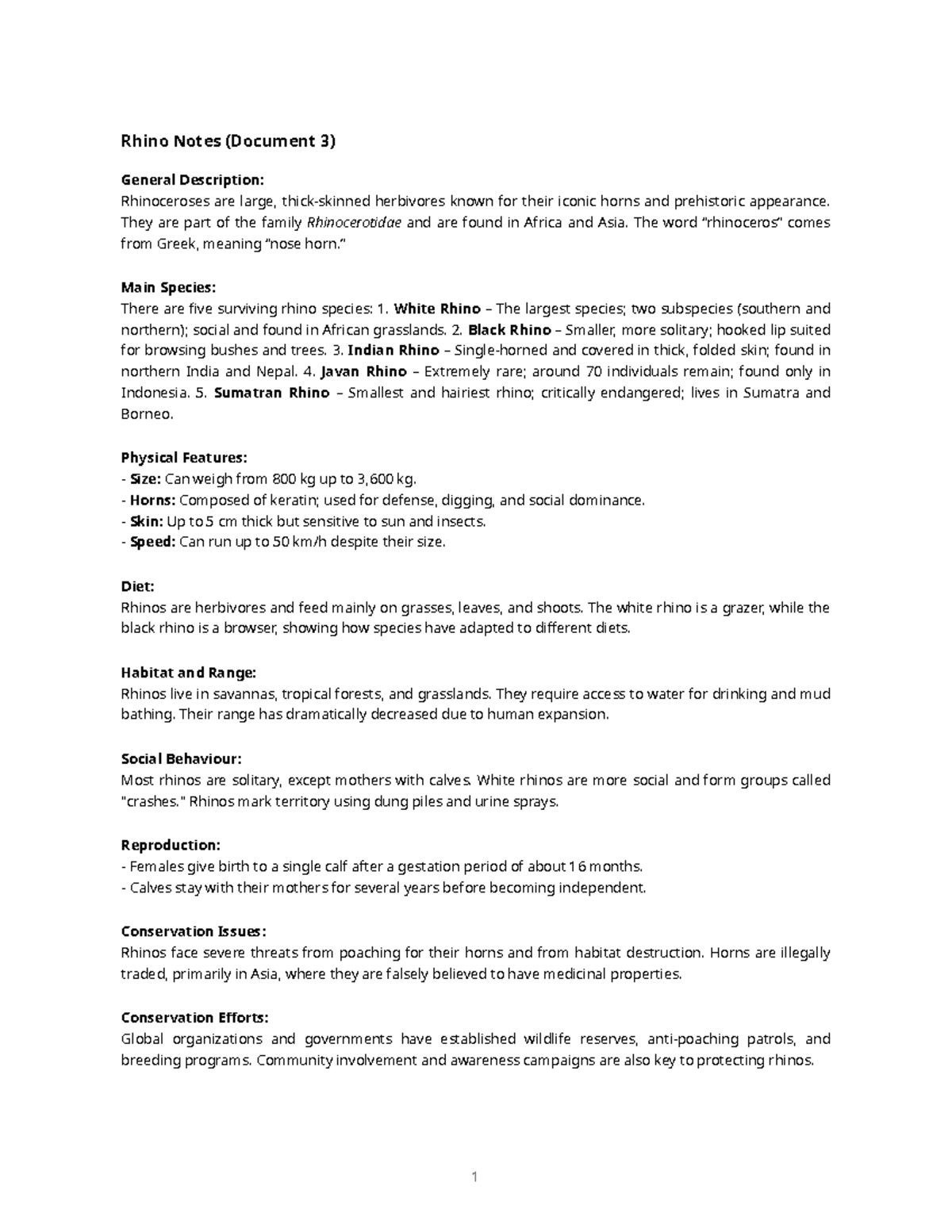Rhino Notes (Document 3): Overview of Species & Conservation Efforts ...