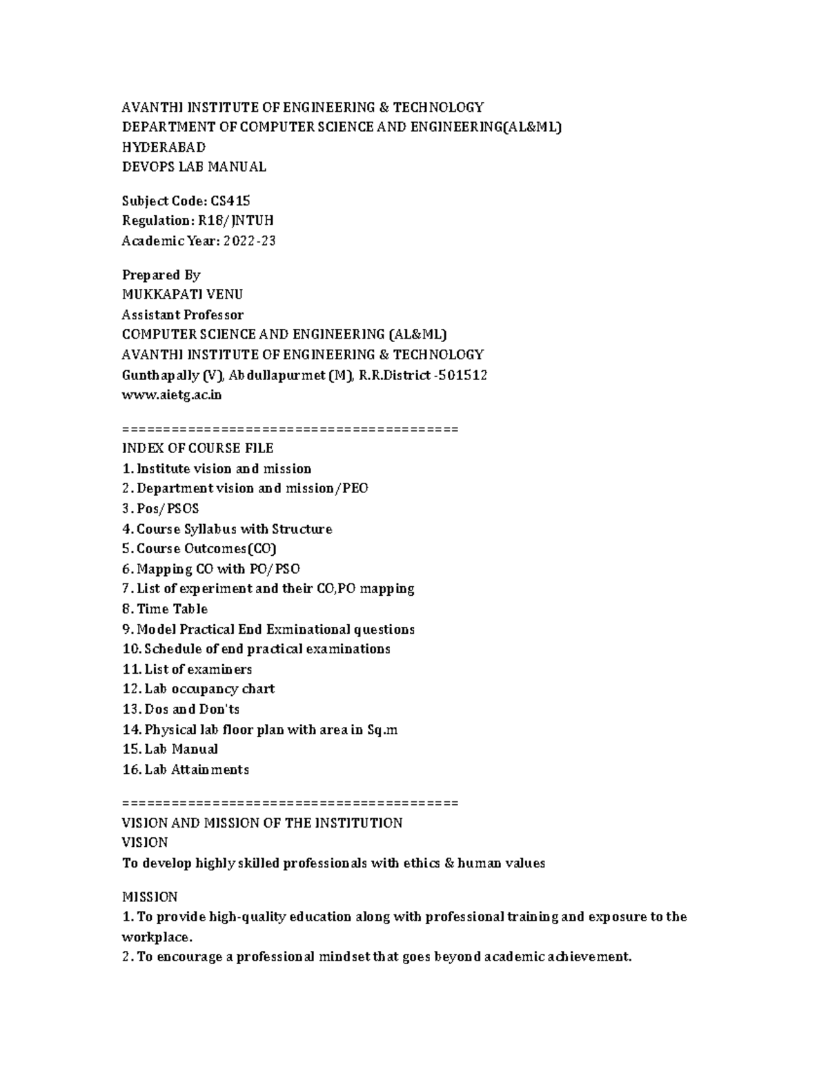 D R22 - 2024-25 DevOps Lab Manual for CS415 - Studocu