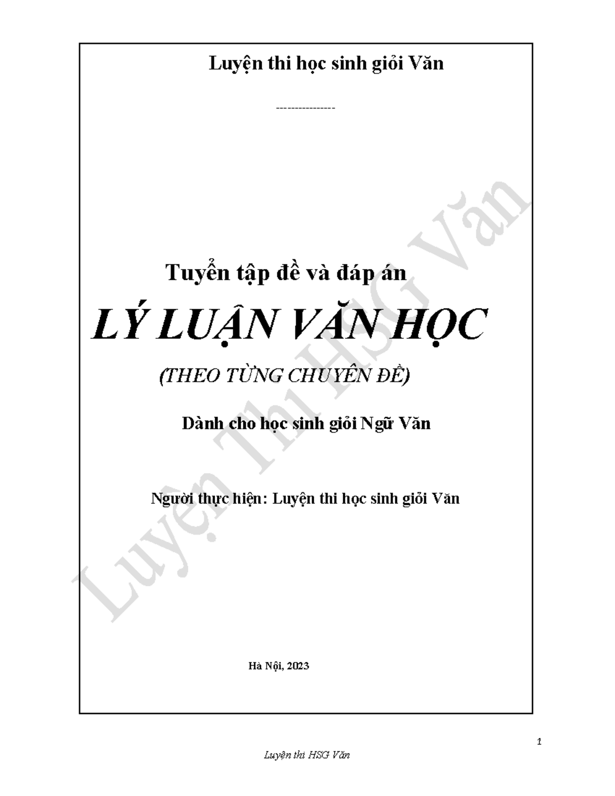 NLVH Luyện Thi HSG Văn: Tuyển Tập Đề và Đáp Án Lý Luận Văn Học 2023 - Document Preview